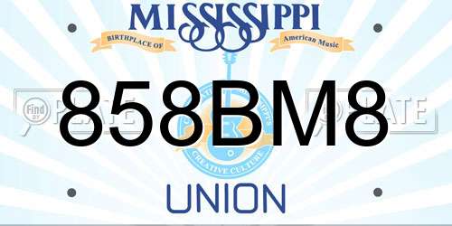 858BM8 Mississippi License Plate
