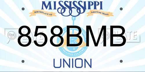 858BMB Mississippi License Plate