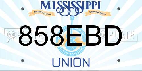 858EBD Mississippi License Plate