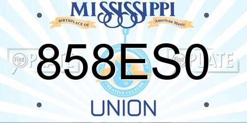 858ES0 Mississippi License Plate