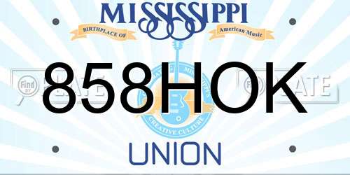 858HOK Mississippi License Plate