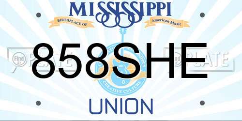 858SHE Mississippi License Plate