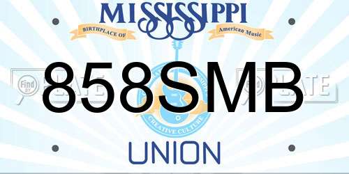 858SMB Mississippi License Plate