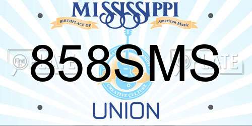 858SMS Mississippi License Plate