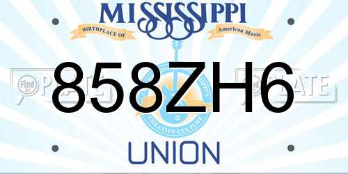 858ZH6 Mississippi License Plate