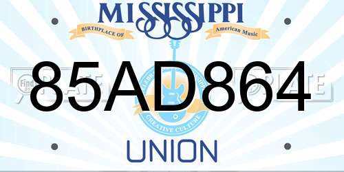 85AD864 Mississippi License Plate