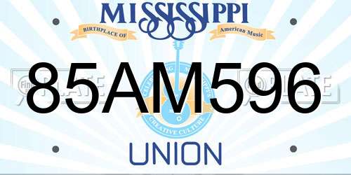 85AM596 Mississippi License Plate
