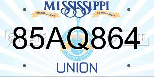 85AQ864 Mississippi License Plate