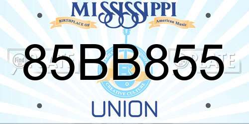 85BB855 Mississippi License Plate