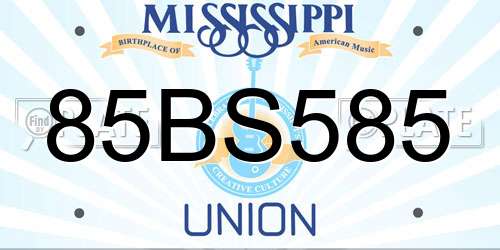 85BS585 Mississippi License Plate