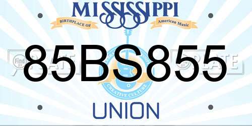 85BS855 Mississippi License Plate