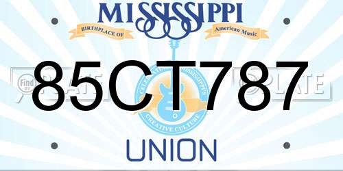 85CT787 Mississippi License Plate