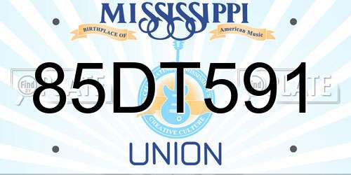 85DT591 Mississippi License Plate