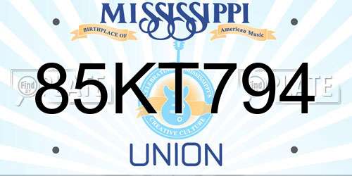 85KT794 Mississippi License Plate