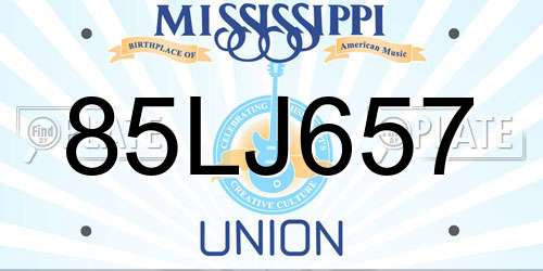 85LJ657 Mississippi License Plate