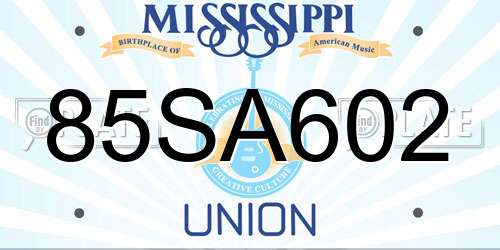 85SA602 Mississippi License Plate