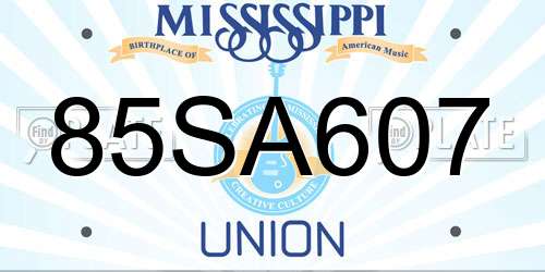 85SA607 Mississippi License Plate