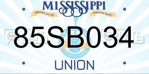 85SB034 Mississippi License Plate