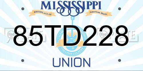 85TD228 Mississippi License Plate