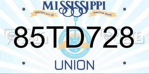 85TD728 Mississippi License Plate