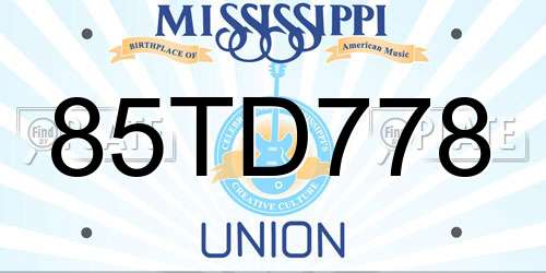 85TD778 Mississippi License Plate
