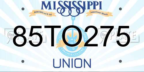 85TO275 Mississippi License Plate