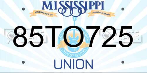 85TO725 Mississippi License Plate