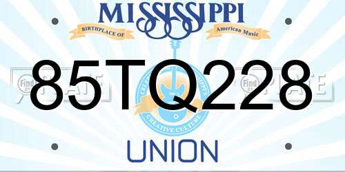 85TQ228 Mississippi License Plate