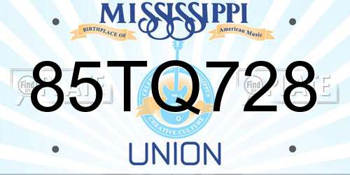 85TQ728 Mississippi License Plate