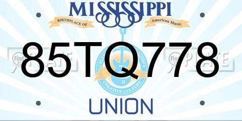 85TQ778 Mississippi License Plate