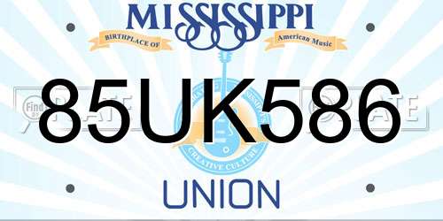 85UK586 Mississippi License Plate