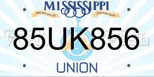 85UK856 Mississippi License Plate