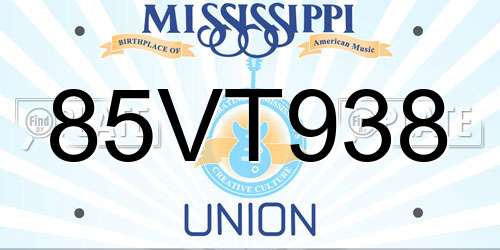 85VT938 Mississippi License Plate
