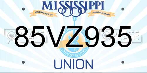 85VZ935 Mississippi License Plate