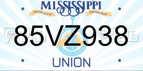 85VZ938 Mississippi License Plate