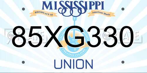 85XG330 Mississippi License Plate