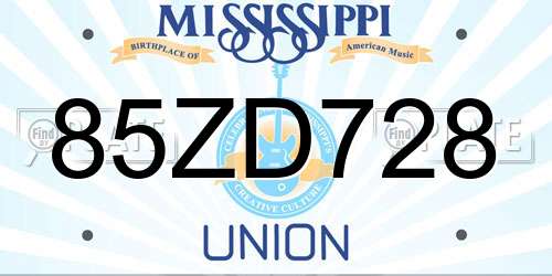 85ZD728 Mississippi License Plate