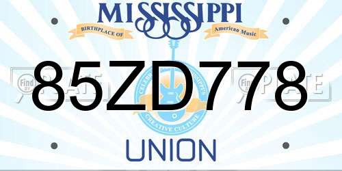 85ZD778 Mississippi License Plate