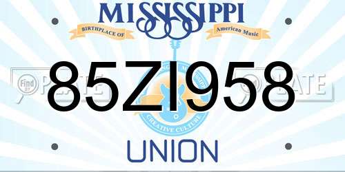 85ZI958 Mississippi License Plate