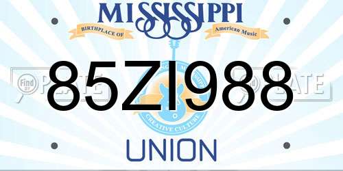 85ZI988 Mississippi License Plate