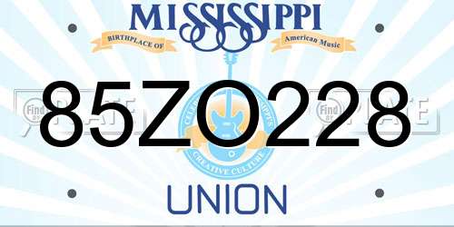 85ZO228 Mississippi License Plate