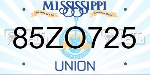 85ZO725 Mississippi License Plate