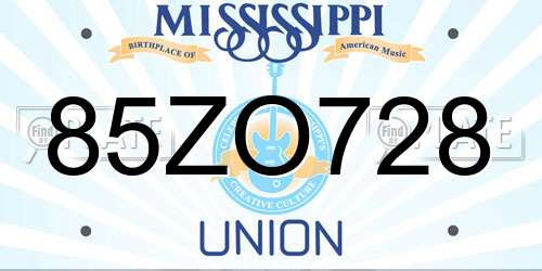85ZO728 Mississippi License Plate