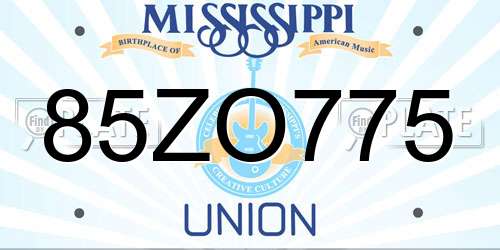 85ZO775 Mississippi License Plate