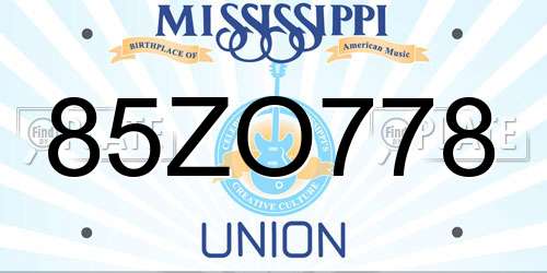 85ZO778 Mississippi License Plate