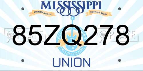 85ZQ278 Mississippi License Plate