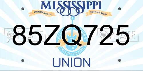 85ZQ725 Mississippi License Plate
