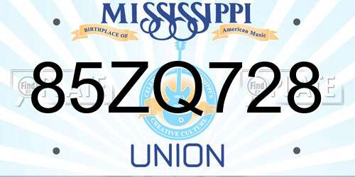 85ZQ728 Mississippi License Plate