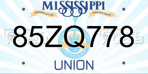 85ZQ778 Mississippi License Plate