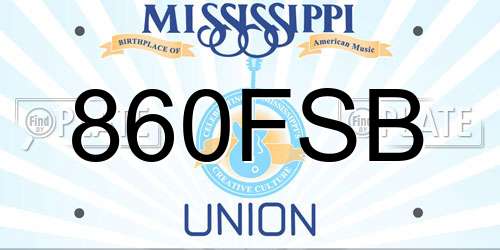 860FSB Mississippi License Plate